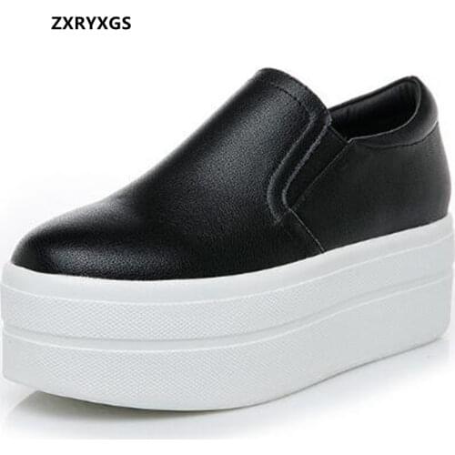 Hot 2020 New Spring Matte Cowhide Platform Shoes Woman Sneakers Non-slip Comfortable High Heels Leather Shoes Women Casual Shoes