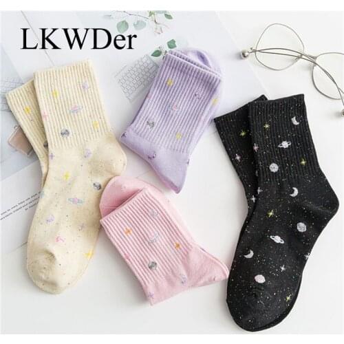 LKWDer 1 Pair Womens Planet Trend Socks New Cotton Fashion Sports Crew Socks Cartoon Starry sky Print Personality Comfort Sock