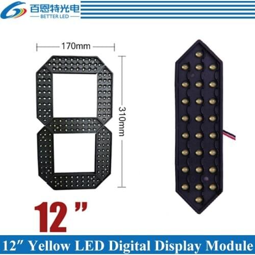 10pcs/lot 12" Yellow Color Outdoor 7 Seven Segment LED Digital Number Module for Gas Price LED Display module