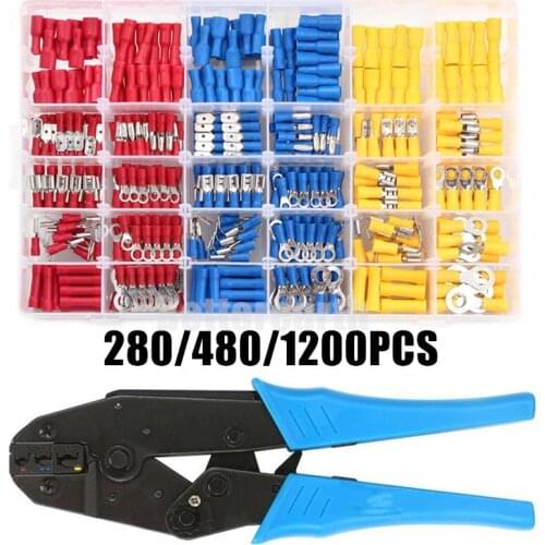 280/480/1200PCS Insulated Cable Connector Electrical Wire Assorted Crimp Spade Butt Ring Fork Set Ring Lugs Rolled Terminals Kit
