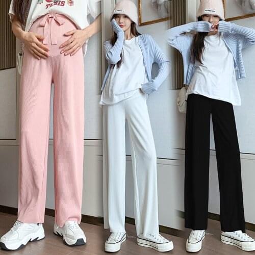 3361# Maternity Pants Summer Casual Pants Loose High Waist Solid Color Comfy Belly Support Pants Elastic Waist Maternity