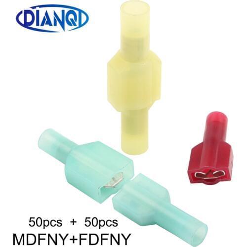 50pairs MDFNY+FDFNY1-250 2-250 5-250 NYLON brass Male Female male Insulated Spade joint Connector Crimp Terminal Straight