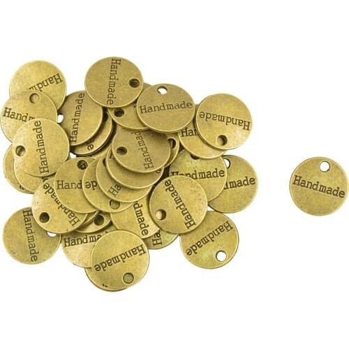 50pcs Antique Bronze Gold Round Handmade Tag Label Charms DIY Jewelry Finding Making