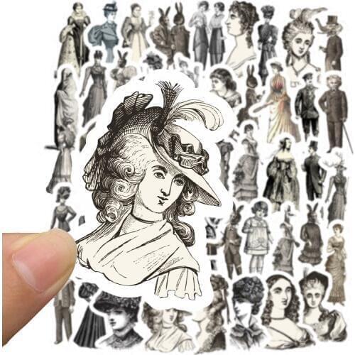 50Pcs Medieval Western Retro Court Lady Vintage European Lady Material Sticker Pack Mobile Phone Computer Sticker LD