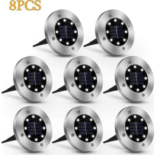 8 led 4-8pcs Solar Power Buried Light Under Ground Lamp Outdoor Path Way Garden Decking Warm White Light Lawn Lamp smart on at n