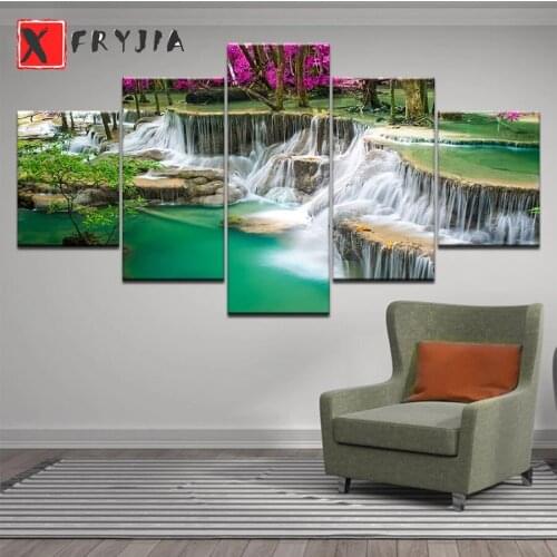 5pcs Diamond Embroidery Natural scenery, forest trees and waterfalls Gift Handicraft full round Diamond Painting Home Decoration