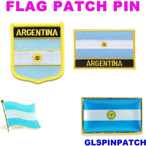 Argentina FLAG Patch Rectangle Lapel Pin iron-on embroidered applique Hook Loop Badge