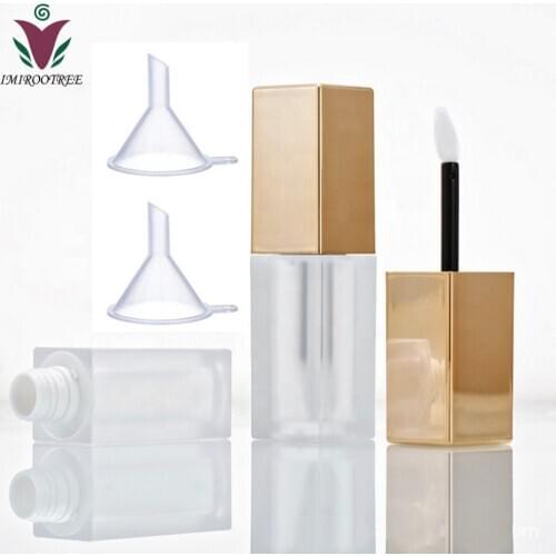 FreeShip 10/30/50pcs 6ml Empty RefillPlastic ABS Frosted Clear Square Bottle lip gloss tube lip balm container with gold cap