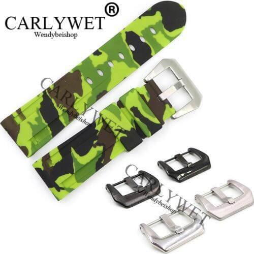 CARLYWET 24mm Wholesale Camo Light Yellow Waterproof Silicone Rubber Replacement Wrist Watch Band Strap Belt For Luminor