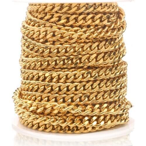 2M Gold Tone 7mm Width Heavy Miami Cuban Stainless Steel Figaro Mill Chain for DIY Handmade Necklace Bracelet Making Wholesale