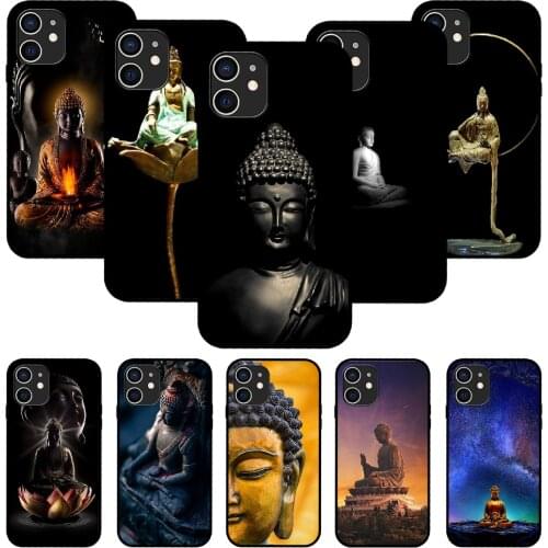 For iPhone 11 12 8 Plus Mini Pro X XR XS Max 4 5 7 6 6S 8 SE Phone Case Black Cover Shell Silicone Buddhism Shakyamuni Buddha