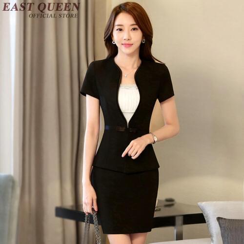 Formal Suit Shirt For Women Ladies Office Short Sleeve V-Neck Two Peices Women Suit Set One Blazer Mini Shirt NN0330 HE