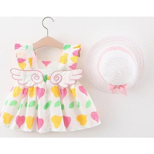 Summer Girls Kids Princess Printed Pastel Dress Children Baby Infants Backless Beach Dresses Vestidos Outfits+Hat S12230