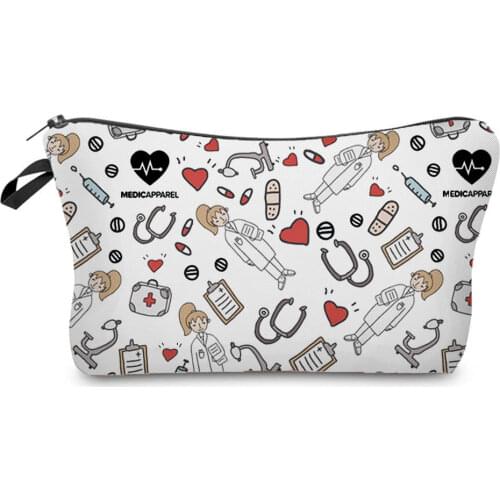 Double Sided Nurse ECG Printed Storage Bag Portable Womens Makeup Bag New All-Match Cosmetics Bags for Ladies Small Handbags
