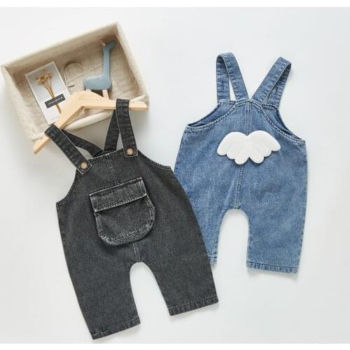 New Kids Jumpsuit Boys And Girl Denim Overalls 2021 Autumn Baby Big Pocket Casual Pants Children Loose Trousers Romper