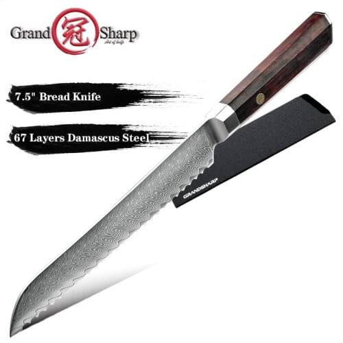 Grandsharp 7.5 Inch Kitchen Bread Knife Cutter Serrated Damascus Stainless Steel Chef Knives Bread Cheese Cake Slicer Tools