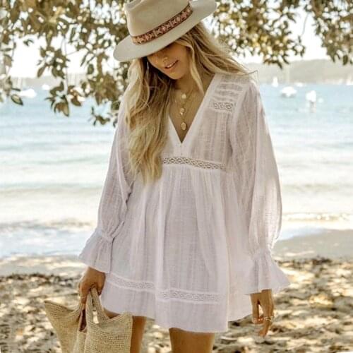 GypsyLady White Floral Emboridery Mini Dress Cotton Trims Backless Boho Summer Sexy Dresses Women Ruffles Holiday Ladies Dress