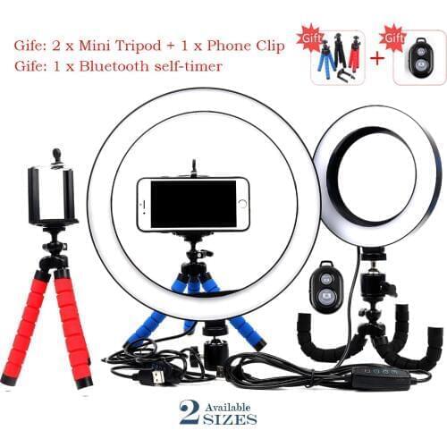 16/26cm LED Selfie Ring Light Dimmable 3200K-5500K Annular Make-up Lamp &Tripod For Studio Photo Photography YouTube Lighting