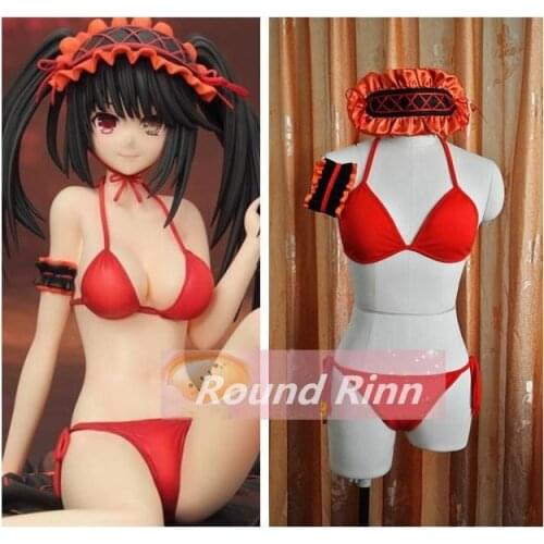 Date A Live Tokisaki Kurumi Cosplay Red Swimwear Bikini Anime Custom Made Swimsuit With Headwear