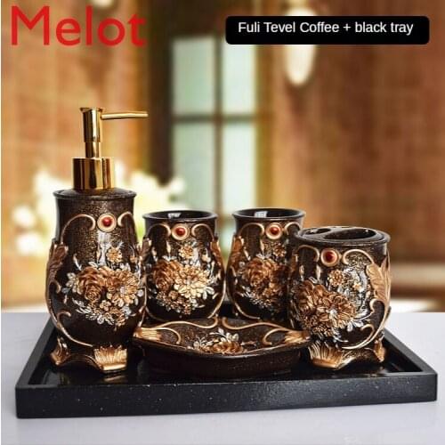 Creative Five-Piece Bathroom Set with Tray Toothbrush Holder Set Gargle Cup Wedding Bathroom Supplies Kit Bathroom Accessories
