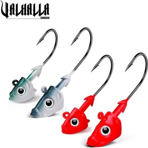 VALHALLA 50PCS Fish Shape Jig Head Hook 21.5g 32.5g Soft Worm Assist Hooks Exposed Metal Barbed Fishing Hooks Fishhooks Tackle
