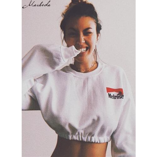 Macheda Sweatshirts Women Fashion Cropped O-Neck Long Sleeve Sweatshirt Pullover 2018 New Ladies White Casual Loose Crop Top