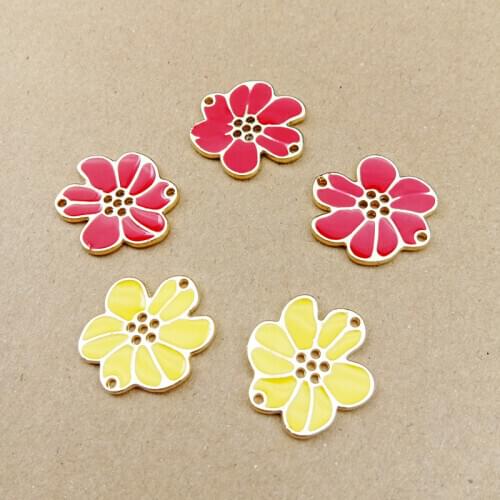 Newest 23*20MM Gold Tone Enamel Alloy Flower Connector Charms Drip Oil Metal Bracelet Necklace Floral Pendant 50pcs/lot pendants