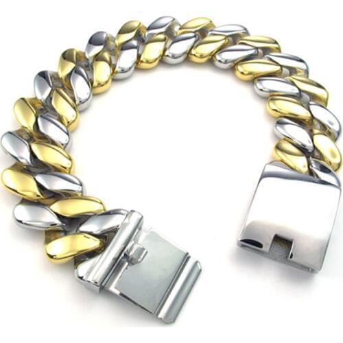 New Arrive Mens Jewelry Hip Hop Silver Gold Tones Stainless Steel Curb Cuban Chain Bracelet 21mm8.5in
