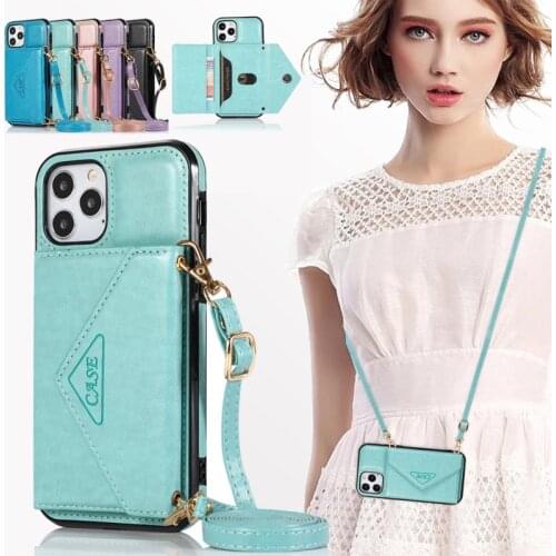 Portable Lanyard Flip Leather Case For iPhone 12 Mini 11 Pro XS Max XR X SE 2020 8 7 6S 6 Plus Wallet Card Back Cover Coque Etui