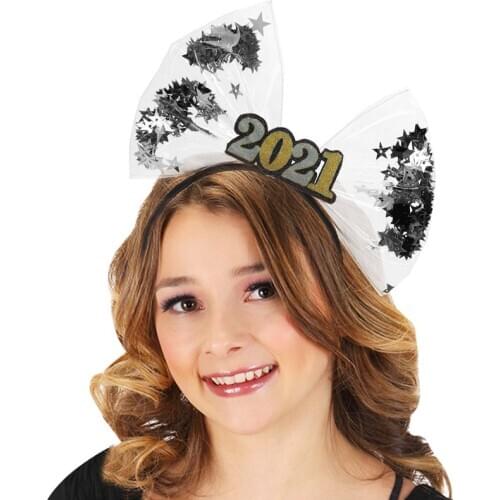 2021Happy New Year Bowknot Christmas Headband Hair Accessories For Kids Adult Xmas Party Snowflake Hair Band Clasp Headwear