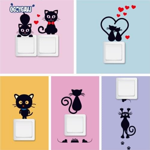 Lovely Cat Light Switch Phone Wall Stickers For Kids Rooms Diy Home Decoration Cartoon Animals Wall Decals Pvc Mural Art