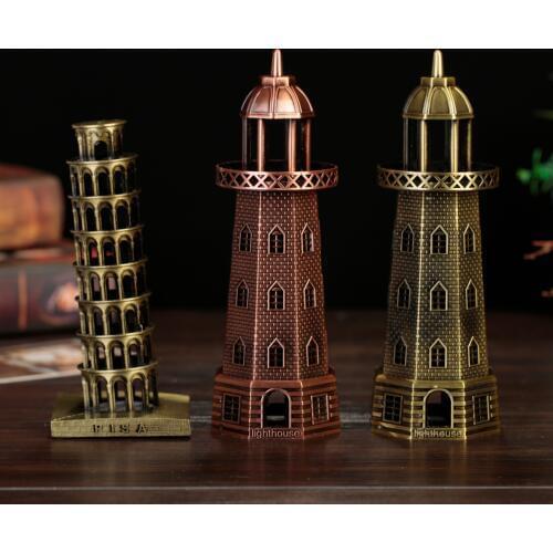 Retro Metal Iron Lighthouse Model Children Room Decor Decoration Home Figure Bibelot Leaning Tower of Pisa Building crafts gift