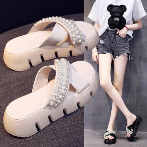Thick-Soled Heightened Ladies Slippers Summer New Fashion Outer Wear Large Size 35-40 Beach Slippers