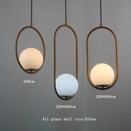 Nordic Glass Ball Pendant Lights Vintage Hoop Gold Modern LED Hanging Lamp for Bar Living Room Home Loft Industrial