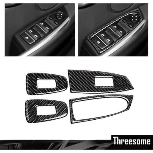 SRXTZM Carbon Fiber Car Window Lifter Control Frame Switch Decor Armrest Panel Refit Sticker For BMW F10 5 Series 2011-2017