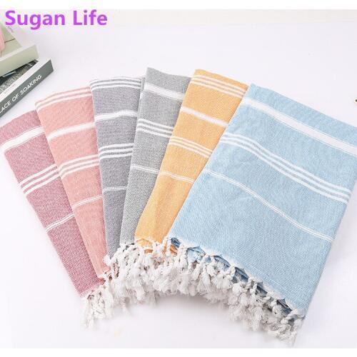 Striped Cotton Turkish Sports Bath Towel with Tassels Travel Gym Camping Bath Sauna Beach Gym Pool Blanket Absorbent Easy Care
