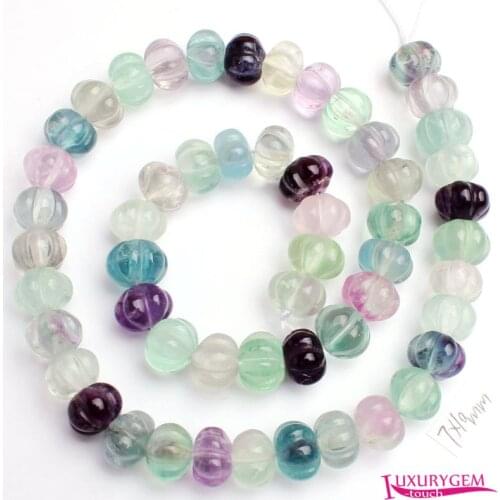 High Quality Natural Multicolor Fluorite Stone 7x10/9x12mm Pumpkin Shape Necklace Bracelet Jewelry Gem Loose Beads 38cm w3666