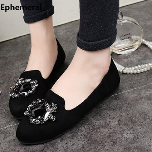 Ladies Luxury Rhinestone Winter Flats With Fur Pointed Toe Round Plus Size 34-45 Black Blue 2018 New Arrivals Ephemeral Fshion