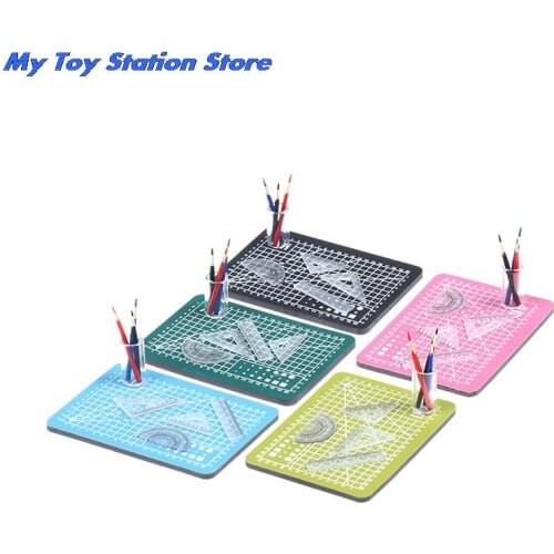 1 Set 1:12 Dollhouse Miniature Cutting Mat Ruler Pencil Pen Holder Set Doll Home Decor