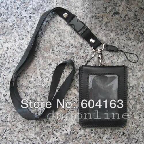 10 Genuine Leather Vertical Card Badge Holder + 10 lanyard for credit ID business reel student lariat keyring Wholesale