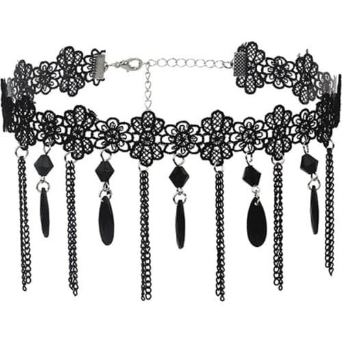 2021 Fashion Jewelry New Gothic Black Lace Chain Crystal Choker Necklace Charms Collar Statement Necklaces For Women Girls