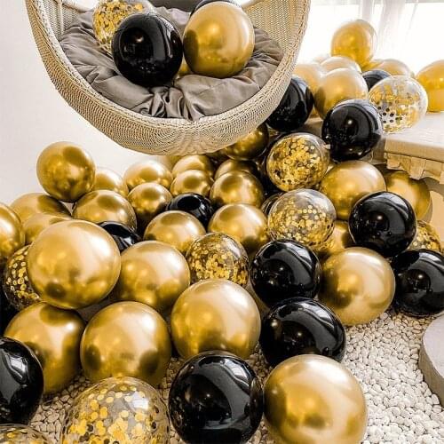 30pcs 10inch Black Gold Silvery Chrome Metal Latex Confetti Balloons Helium Globos Wedding Birthday Graduation Party Decoration