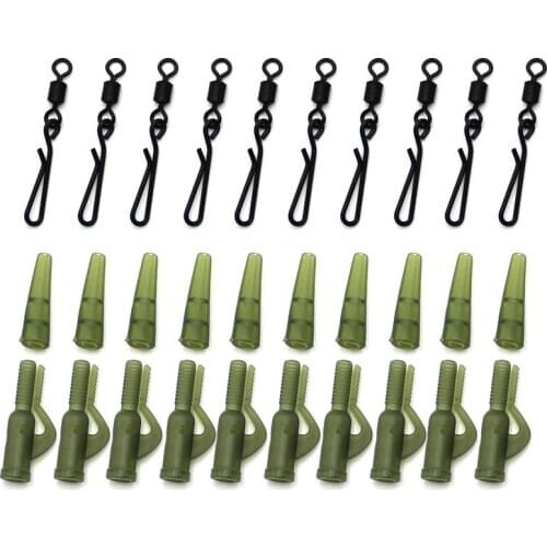 30pcs Carp Fishing Tackle Box Kit Lead Clips Beads Anti-tangle Sleeve Tail Rubber Swivels Accessories for Carp Rig