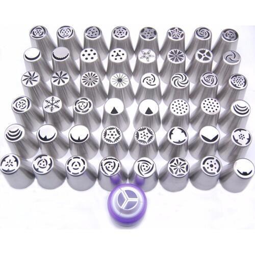 48PCS Nozzles 1 Coupler Russian Tips Tulip Stainless Steel Icing Piping Pastry Decorating Tips Cake Cupcake tools
