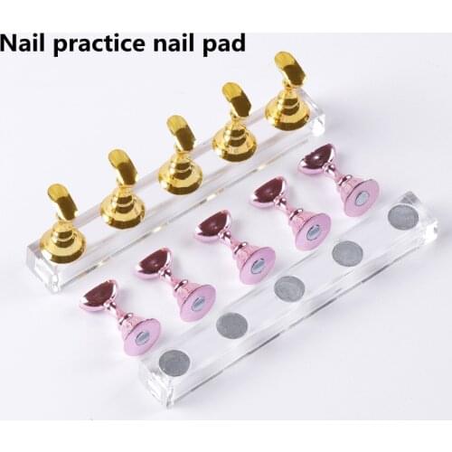 5pcs/Set Nail Practice Base Fake Nails Showing Stand Clay Finished Nail Art Finger Rest Nail Tip Seat Magnetic Nail Holder