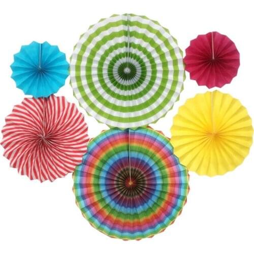 6pcs Paper Fan Hanging Tissue Fans Colorful Fiesta Mexican Paper Fans for Birthday Baby Shower Wedding Hawaii Party Decoration