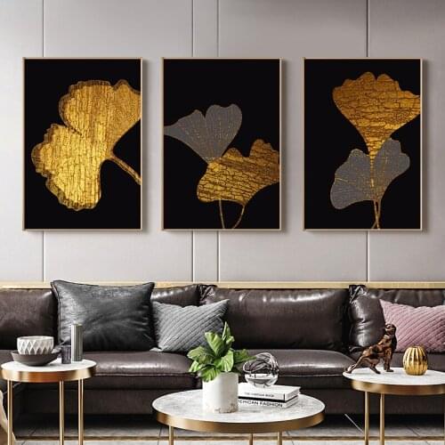 Gold Leaves Canvas Prints Abstract Home Decoration Poster Black and Golden Paintings for Interior Frameless Wall