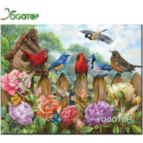 Diy diamond mosaic full drill squar round diamond embroidery peony birds house diamond painting rhinestones wall art YY2459