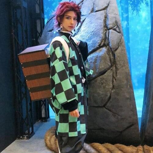 Anime Demon Slayer No Yaiba Kamado Tanjirou Cosplay Costume Wig Tanjirou Kamado Kimono Cosplay Uniform Clothing C75C36