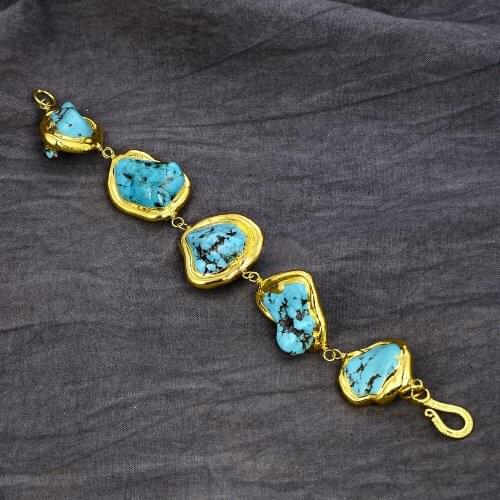 Blue Turquoise Gems Yellow Gold Color Plated Bracelet 9